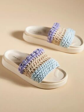INUIKII Loost Knitted Slide Sandals Size 38 Chunky Coastal White Boho Comfort
